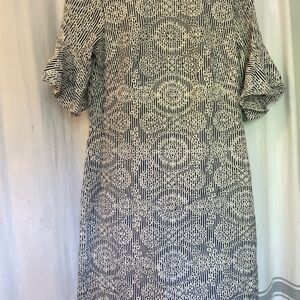 Ralph Lauren Gray and White Ruffled Tiered Sheath Dress